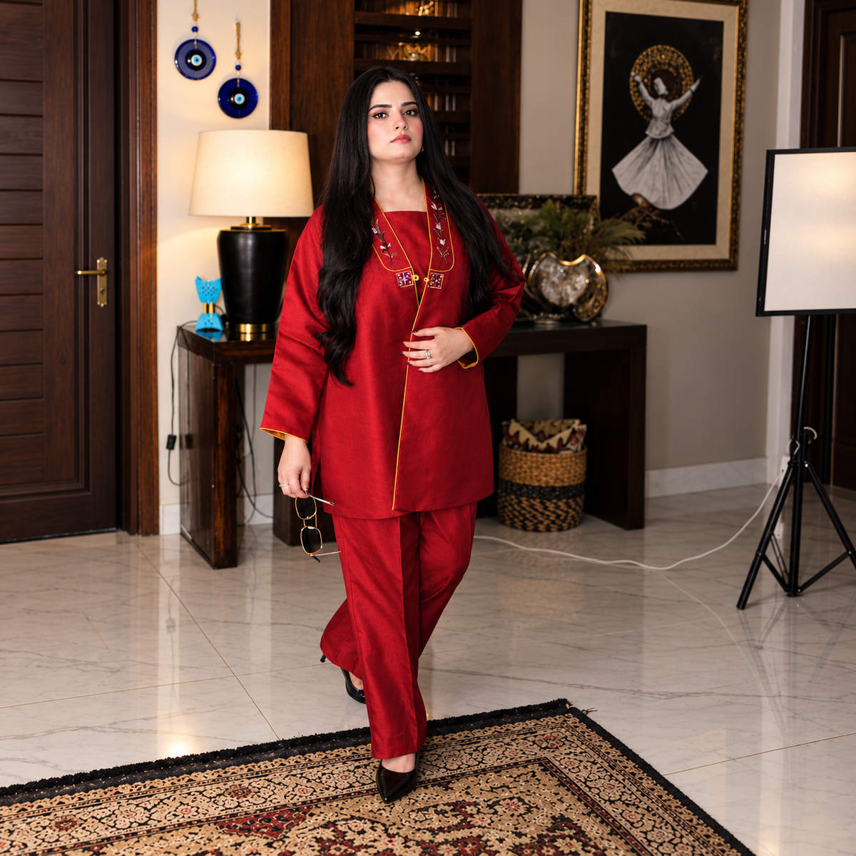 Maroon Embroidered Co-Ord Set