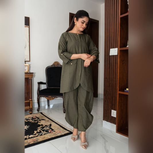 Olive Green Contemporary Pret Suit