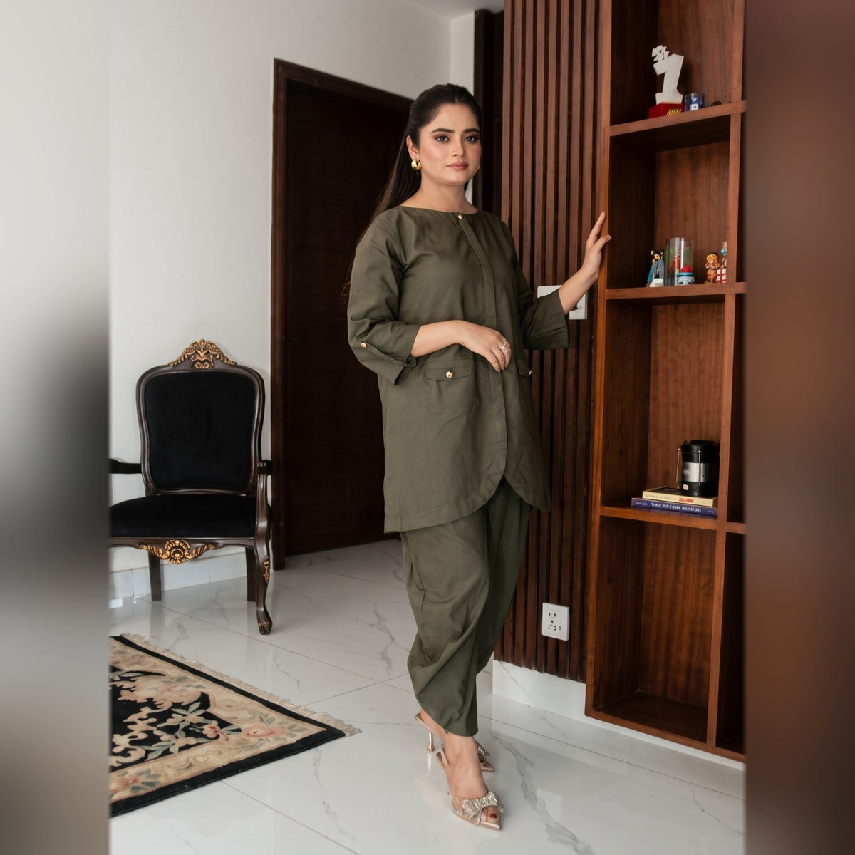 Olive Green Contemporary Pret Suit