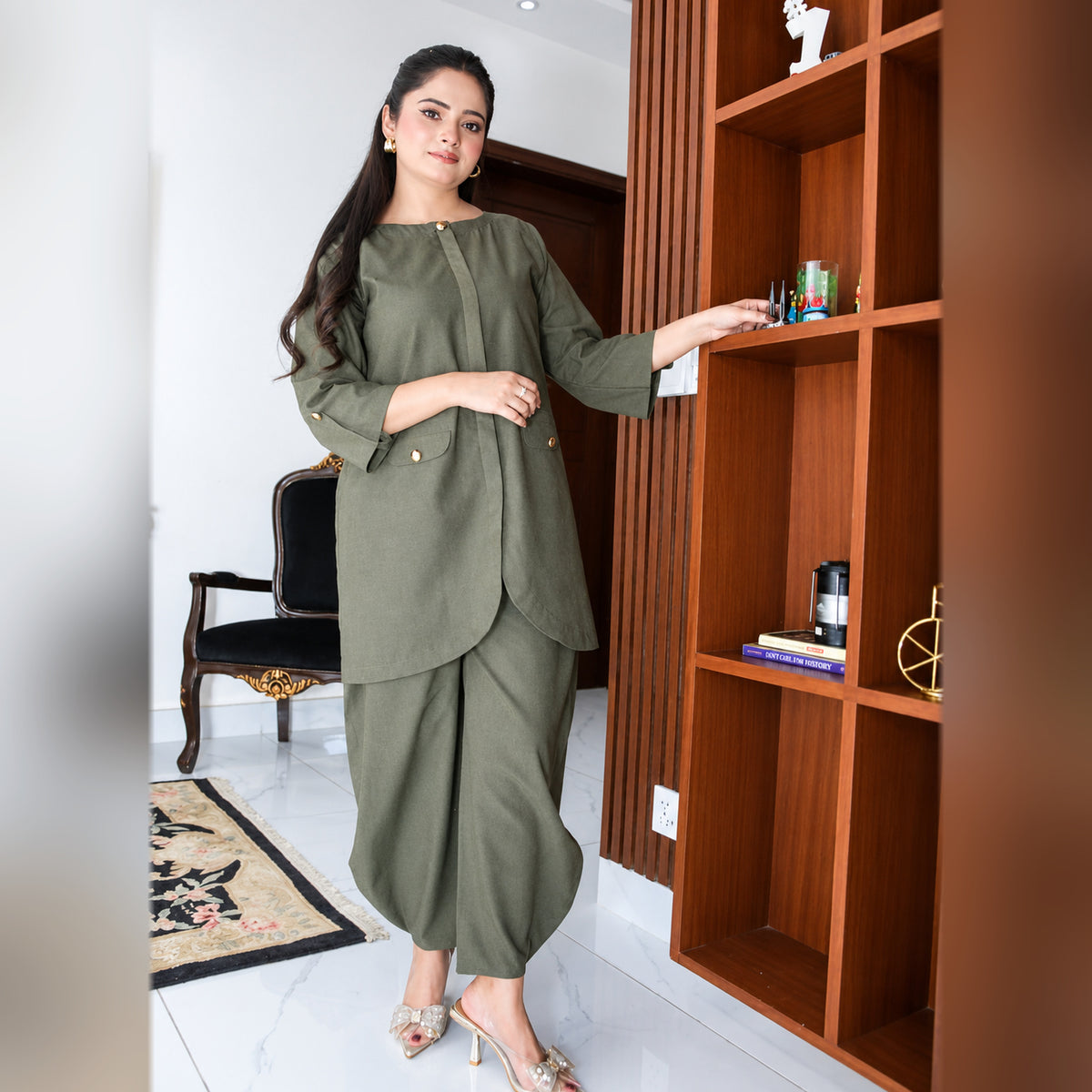 Olive Green Contemporary Pret Suit