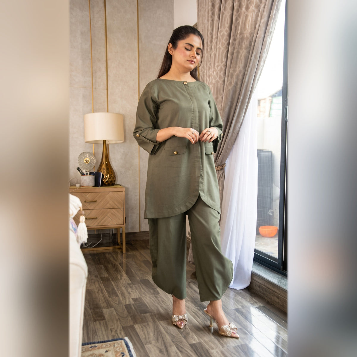Olive Green Contemporary Pret Suit