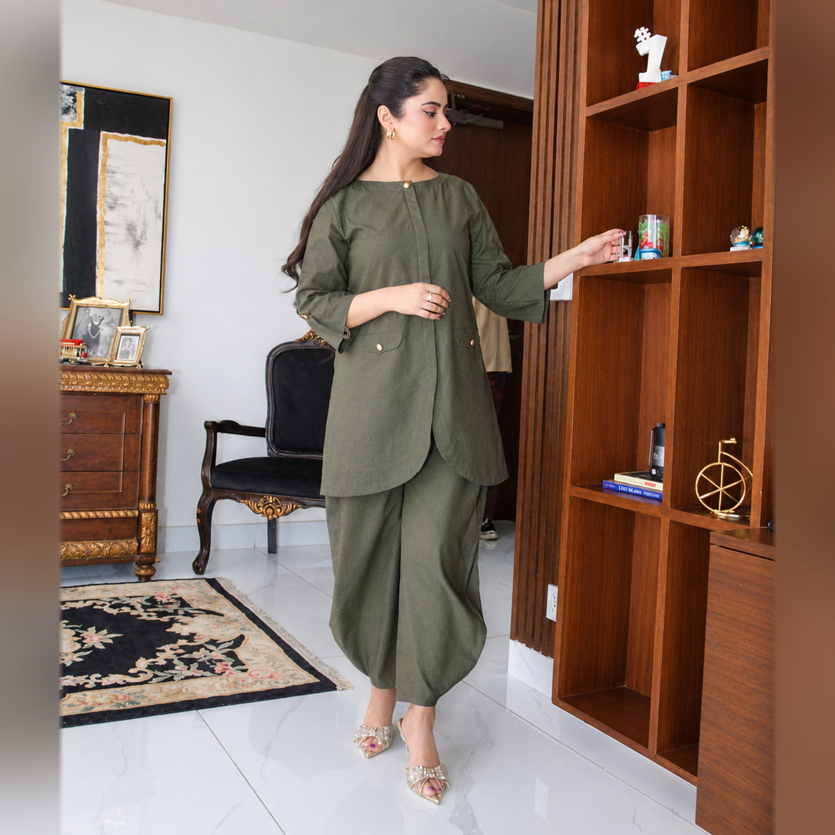 Olive Green Contemporary Pret Suit