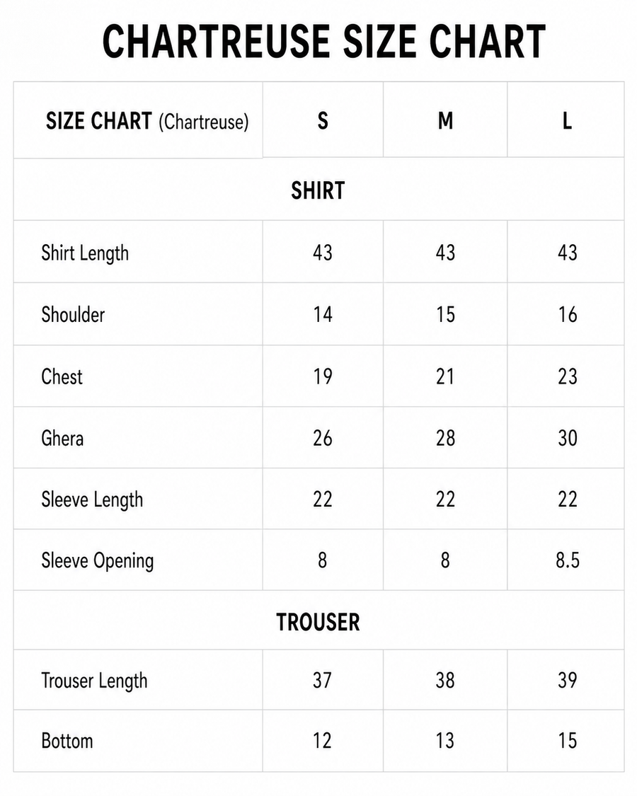 Chartreuse size chart