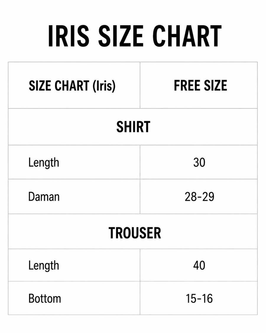 Iris Beige 2PC size chart