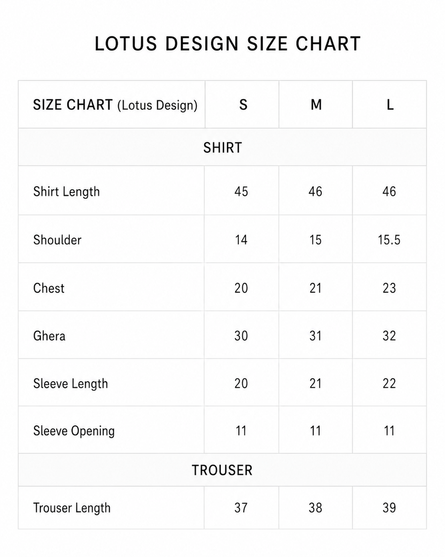 Lotus Sky Blue size chart