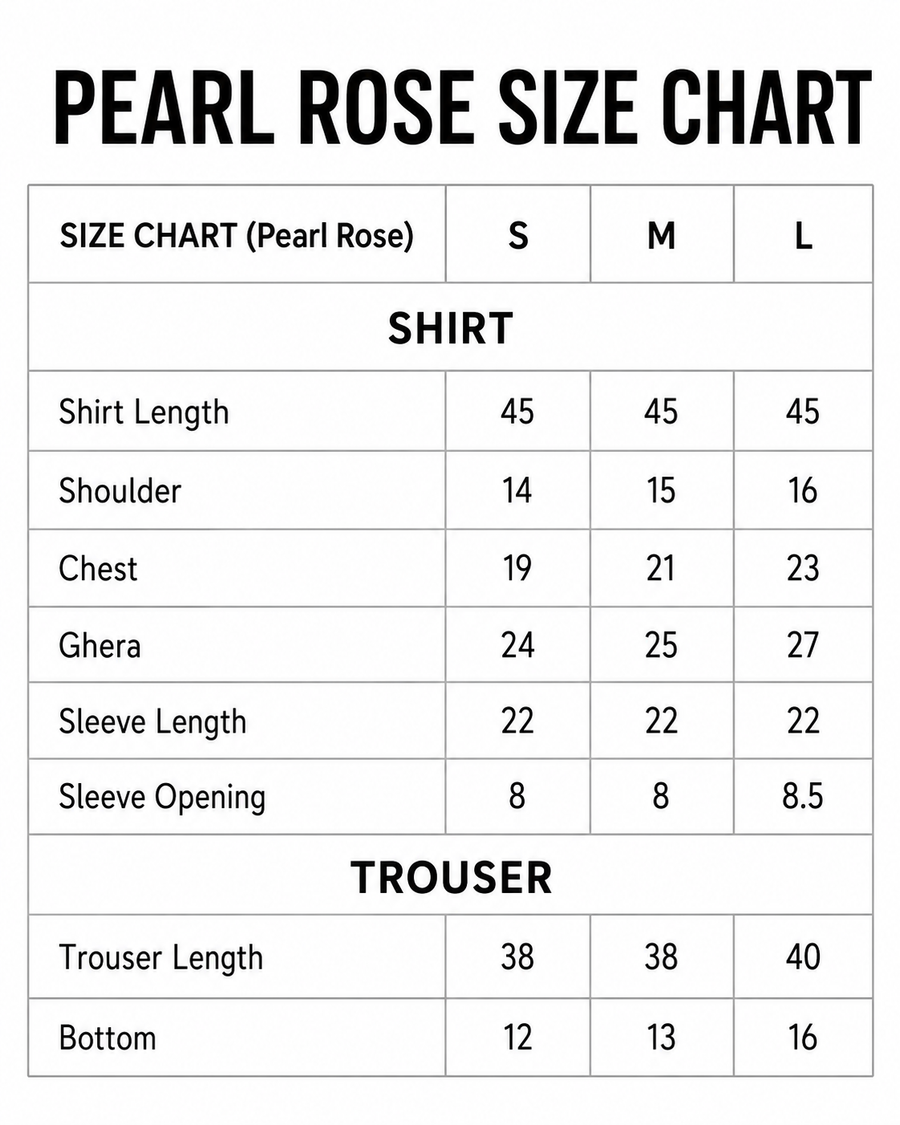 Pearl Rose size chart