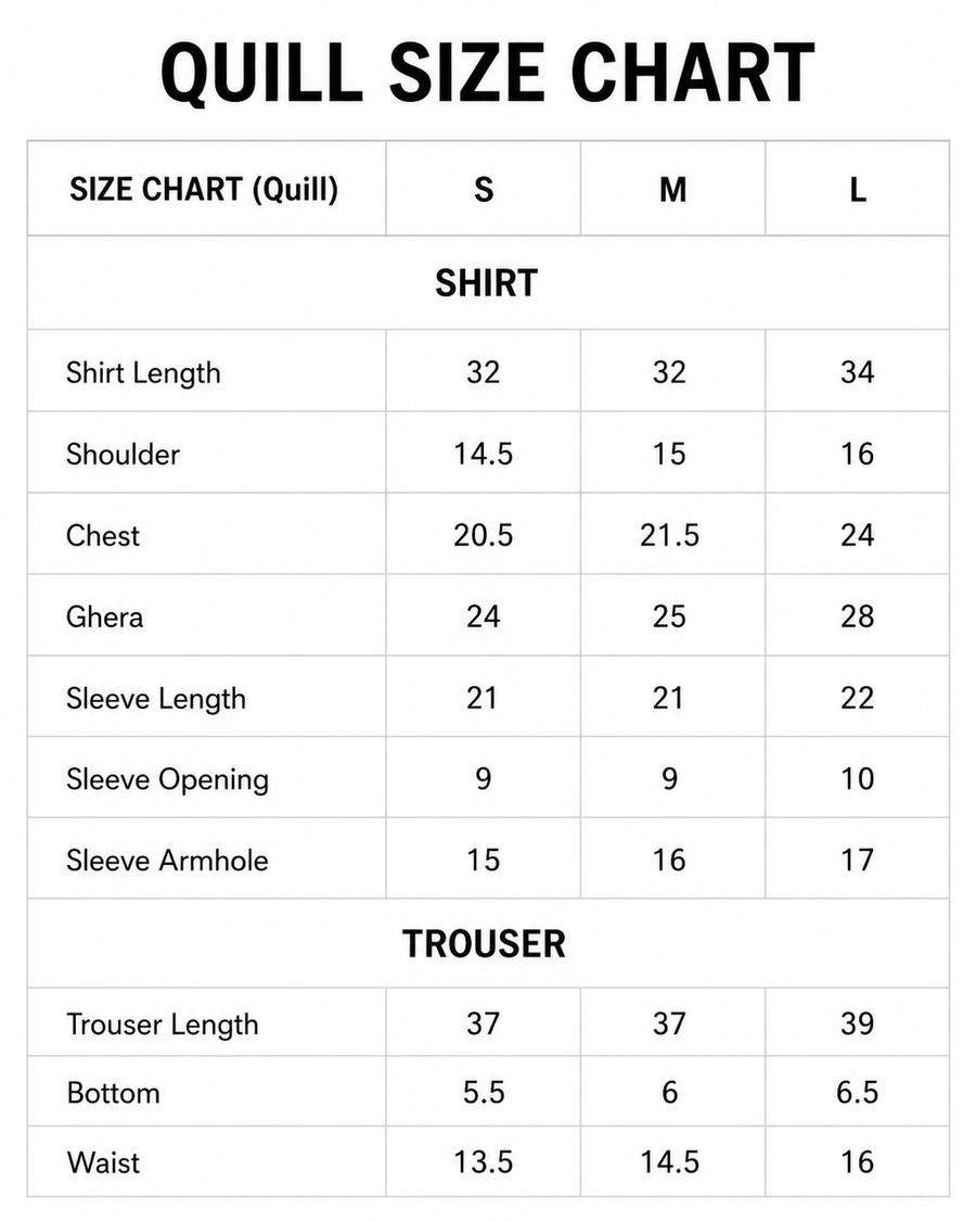 Quill size chart