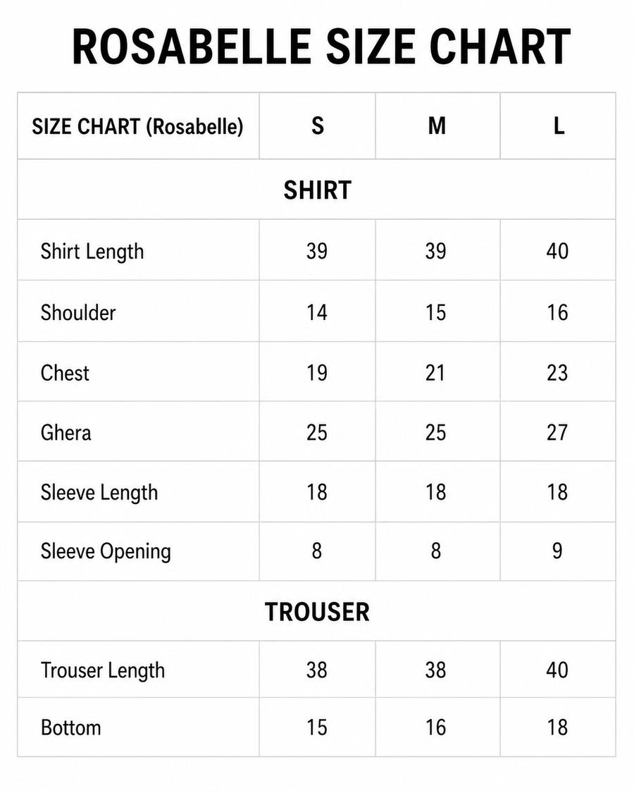 Rosabelle size chart