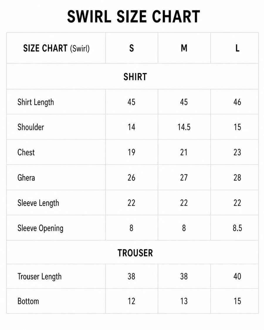 Swirl size chart